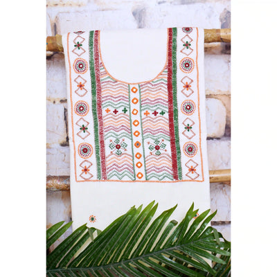 Cream Lambani Hand Embroidered  Cotton Kurti