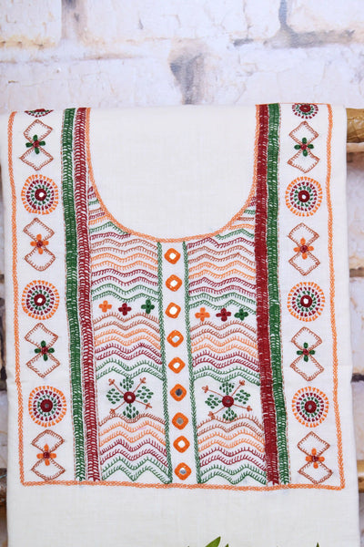 Cream Lambani Hand Embroidered  Cotton Kurti