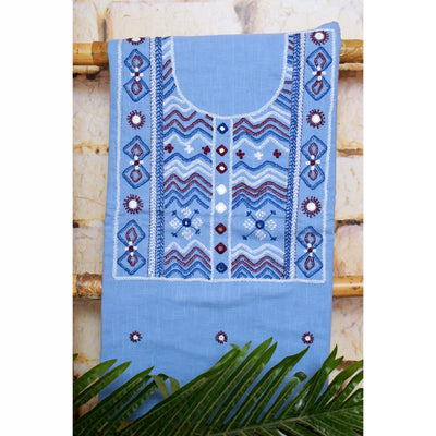 Blue Lambani Hand Embroidered  Cotton Kurti