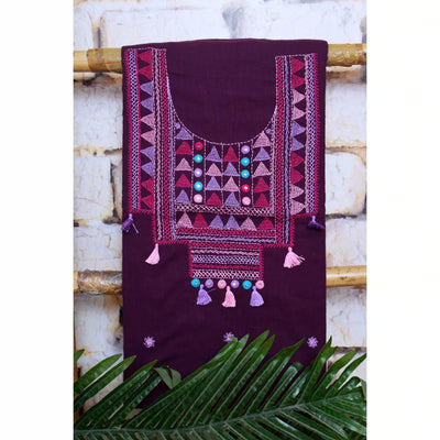 Purple Lambani Hand Embroidered  Cotton Kurti