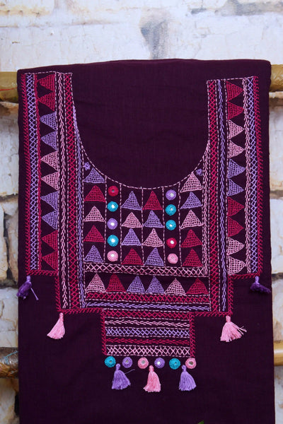 Purple Lambani Hand Embroidered  Cotton Kurti
