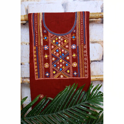 Maroon Lambani Hand Embroidered  Cotton Kurti