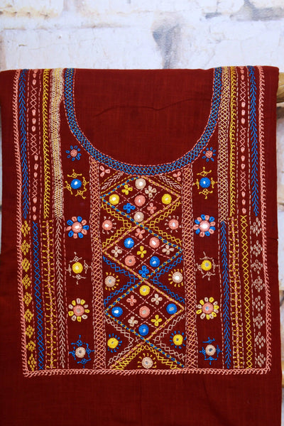 Maroon Lambani Hand Embroidered  Cotton Kurti