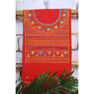 Carrot Red Lambani Hand Embroidered  Cotton Kurti