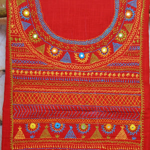Carrot Red Lambani Hand Embroidered Cotton Kurti Fabric