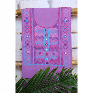 Opal Purple Lambani Hand Embroidered Cotton Unstitched Kurti Fabric