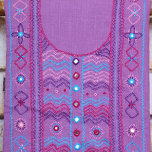Opal Purple Lambani Hand Embroidered Cotton Unstitched Kurti Fabric