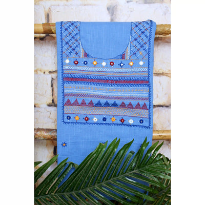 Blue Lambani Hand Embroidered  Cotton Kurti
