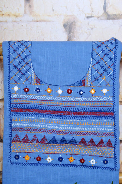 Blue Lambani Hand Embroidered  Cotton Kurti