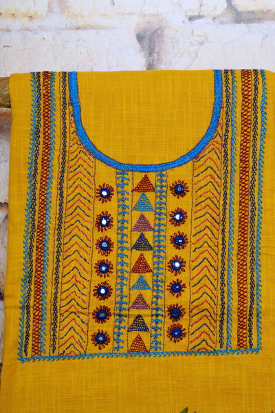 Yellow Lambani Hand Embroidered  Cotton Kurti