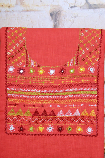Carrot Red Lambani Hand Embroidered  Cotton Kurti