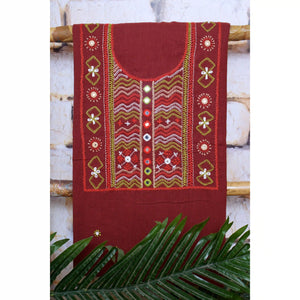 Maroon Lambani Hand Embroidered  Cotton Kurti