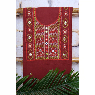 Maroon Lambani Hand Embroidered  Cotton Kurti
