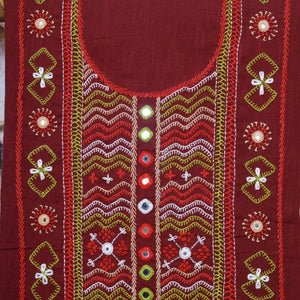 Maroon Lambani Hand Embroidered  Cotton Kurti