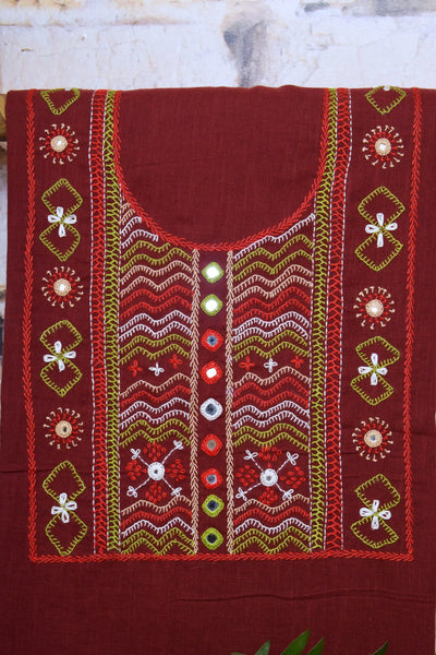 Maroon Lambani Hand Embroidered  Cotton Kurti