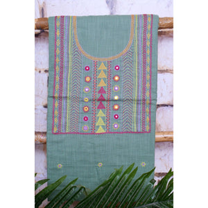 Powder Green Lambani Hand Embroidered  Cotton Kurti