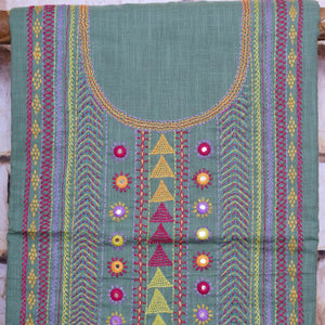 Powder Green Lambani Hand Embroidered  Cotton Kurti