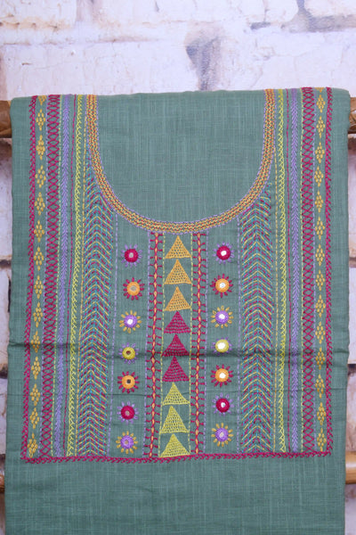 Powder Green Lambani Hand Embroidered  Cotton Kurti