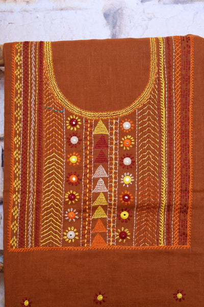 Mustard Lambani Hand Embroidered  Cotton Kurti