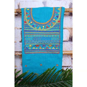 Blue Lambani Hand Embroidered  Cotton Kurti
