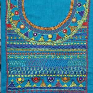 Blue Lambani Hand Embroidered  Cotton Kurti