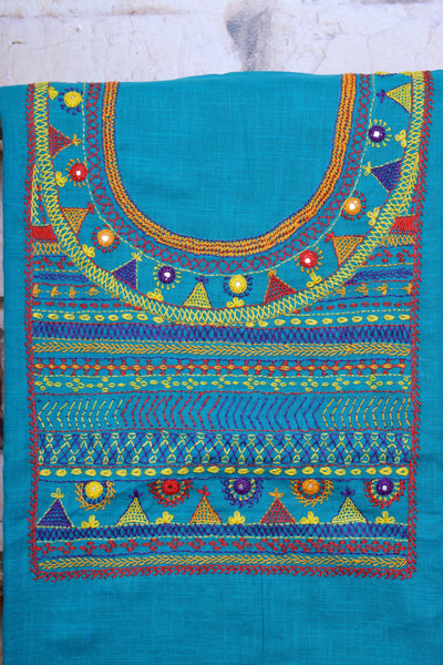 Blue Lambani Hand Embroidered  Cotton Kurti