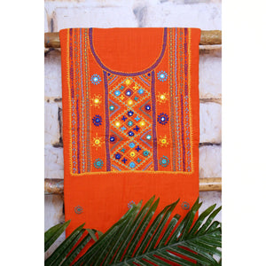 Orange Lambani Hand Embroidered  Cotton Kurti