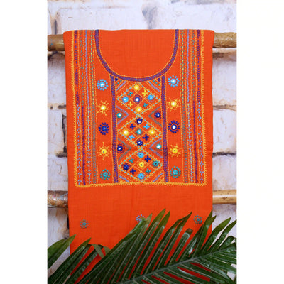 Orange Lambani Hand Embroidered  Cotton Kurti