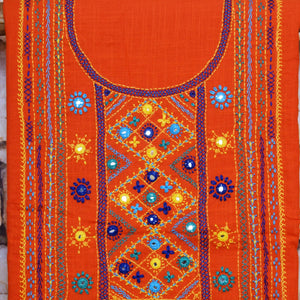Orange Lambani Hand Embroidered  Cotton Kurti