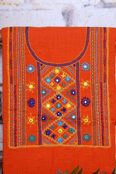 Orange Lambani Hand Embroidered  Cotton Kurti