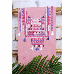 Pink Lambani Hand Embroidered  Cotton Kurti