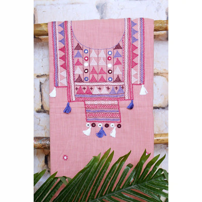 Pink Lambani Hand Embroidered  Cotton Kurti