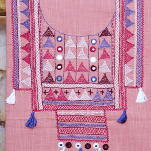 Pink Lambani Hand Embroidered  Cotton Kurti