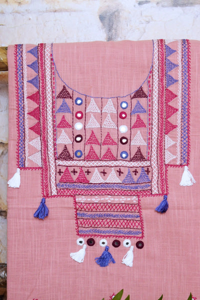 Pink Lambani Hand Embroidered  Cotton Kurti