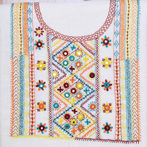 Cream Lambani Hand Embroidered  Cotton Kurti
