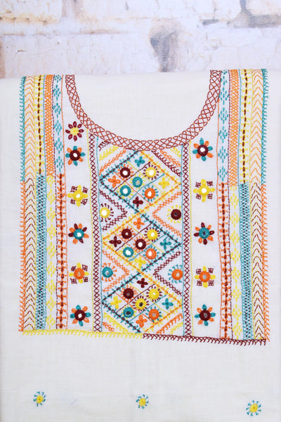 Cream Lambani Hand Embroidered  Cotton Kurti
