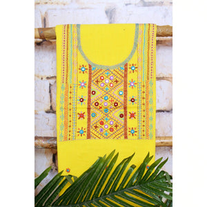 Yellow Lambani Hand Embroidered  Cotton Kurti