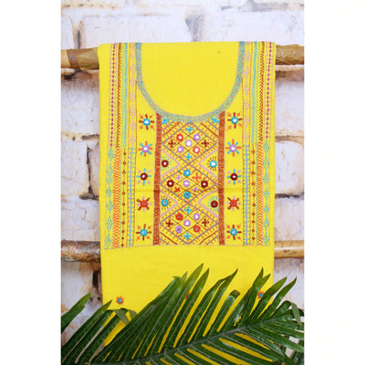 Yellow Lambani Hand Embroidered  Cotton Kurti