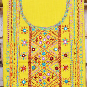 Yellow Lambani Hand Embroidered  Cotton Kurti