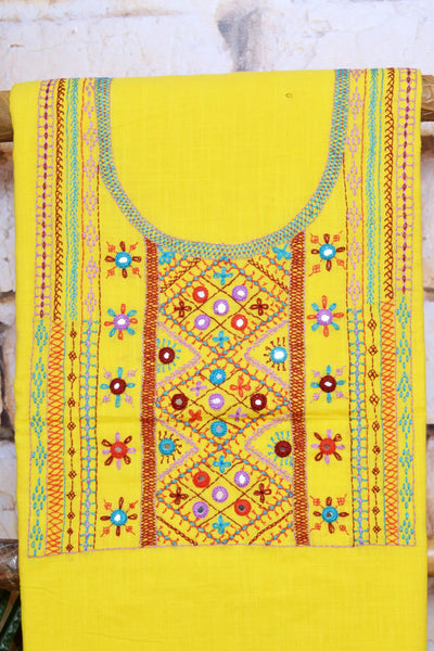 Yellow Lambani Hand Embroidered  Cotton Kurti