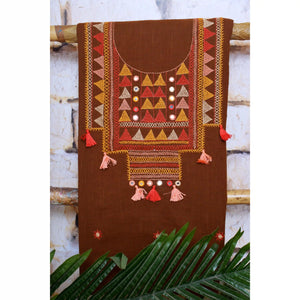 Brown Lambani Hand Embroidered  Cotton Kurti