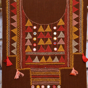 Brown Lambani Hand Embroidered  Cotton Kurti