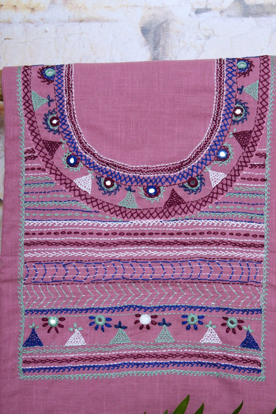 Pink Lambani Hand Embroidered  Cotton Kurti