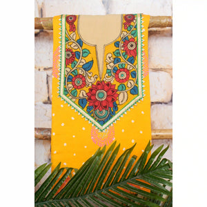 Pen Kalamkari Kurti Fabric - SSEthnics