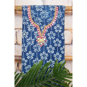 Indigo Mirror Work Kurti Fabric