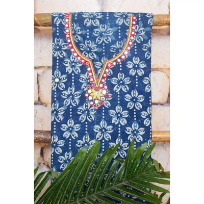 Indigo Mirror Work Kurti Fabric