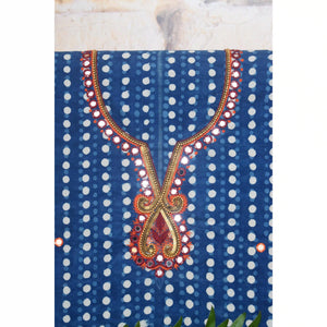 Indigo Mirror Work Kurti Fabric