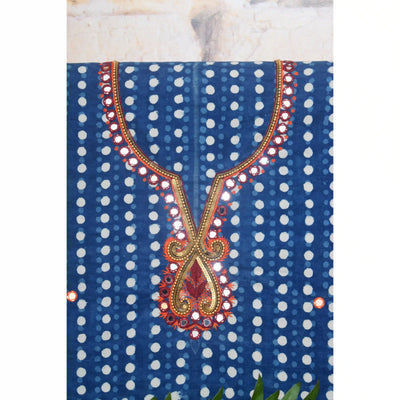 Indigo Mirror Work Kurti Fabric