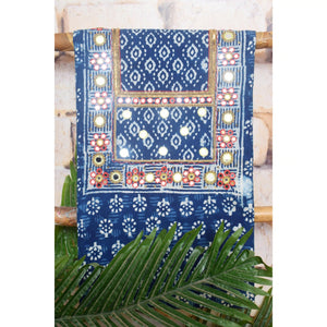 Indigo Mirror Work Kurti Fabric
