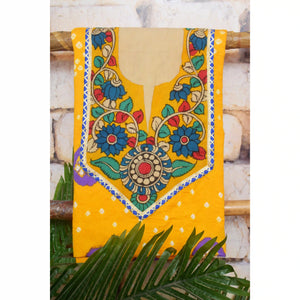 Pen Kalamkari Kurti Fabric - SSEthnics